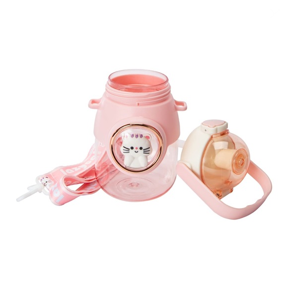 Cute Pink Water Bottle with Cat Design - Picture 3 of 13